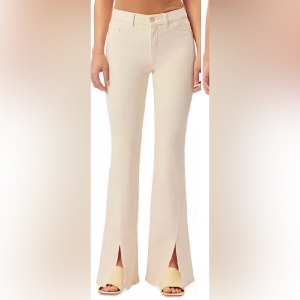 DL1961 Bridget Instasculpt High Rise Bootcut Hem Split Jeans Ecru Size 26 - Picture 7 of 17